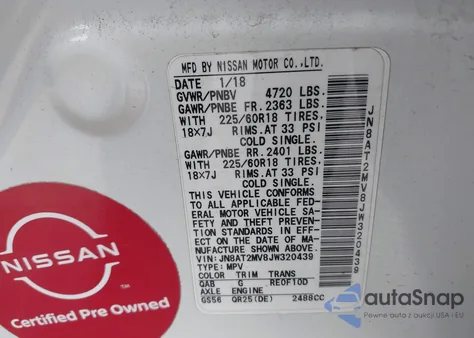 2018 Nissan Rogue Sl from USA, damaged, VIN JN8AT2MV8JW320439